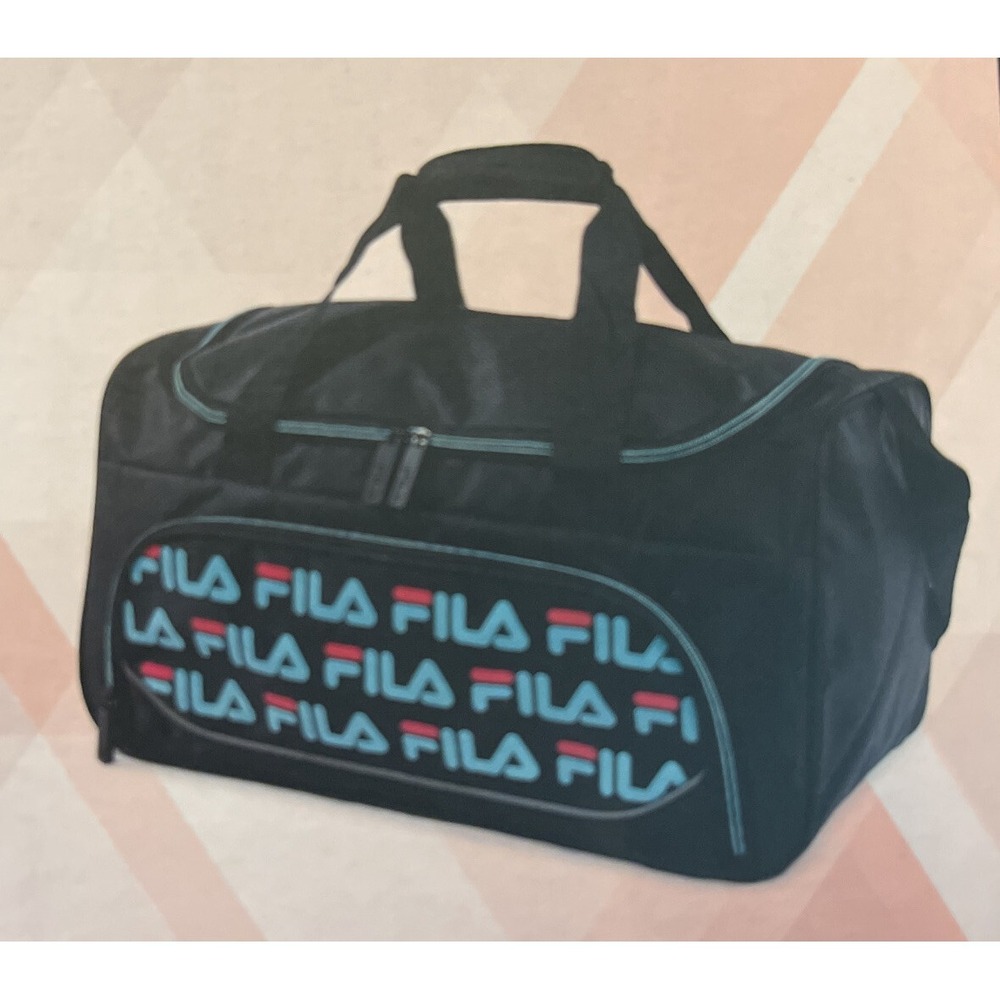 Fila Sport Duffel Bag Black/Green Logo 19"x10.5"x10" Travel Bag‎ Luggage NEW